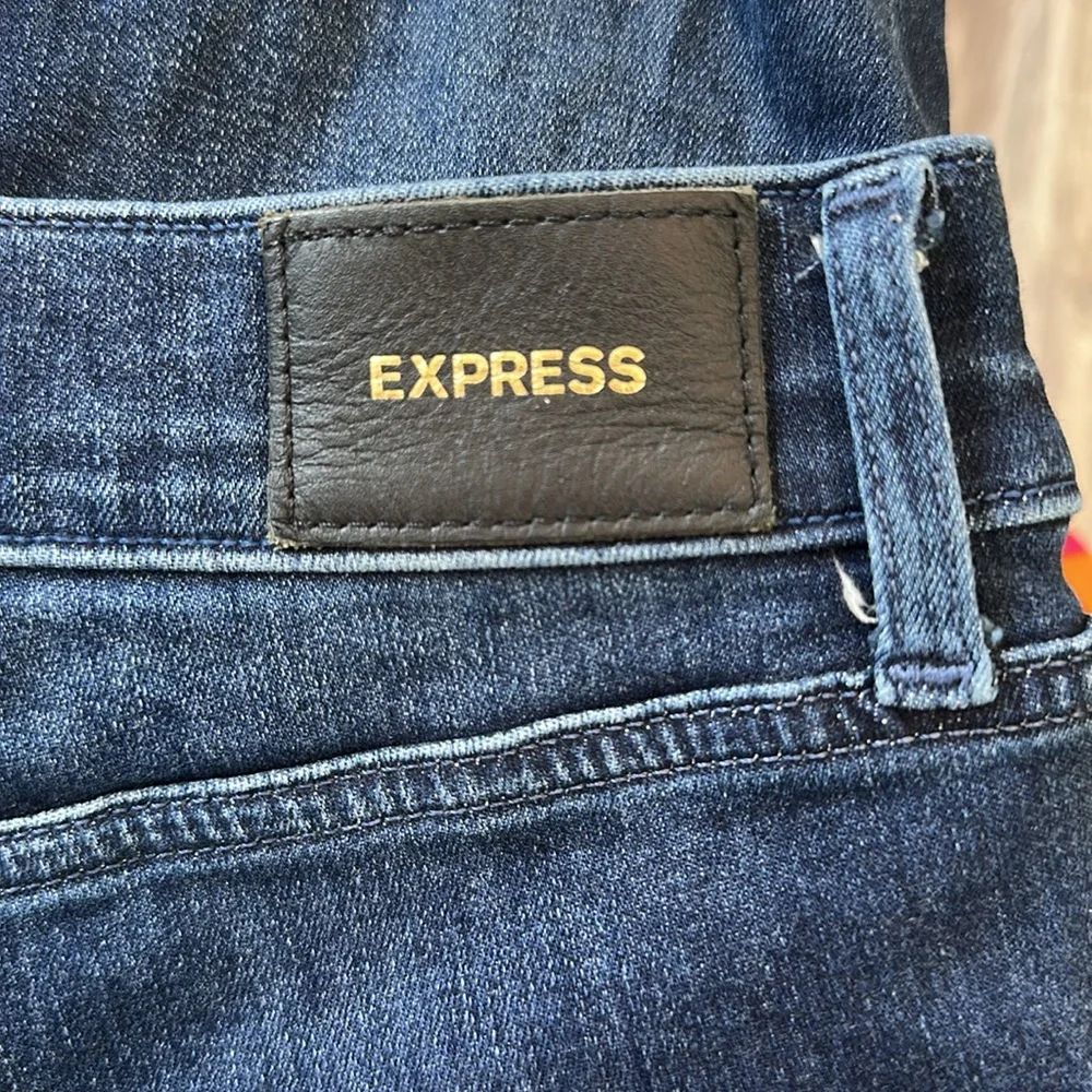 Express Dark Blue Distressed Skinny Jeans mid rise size 10R